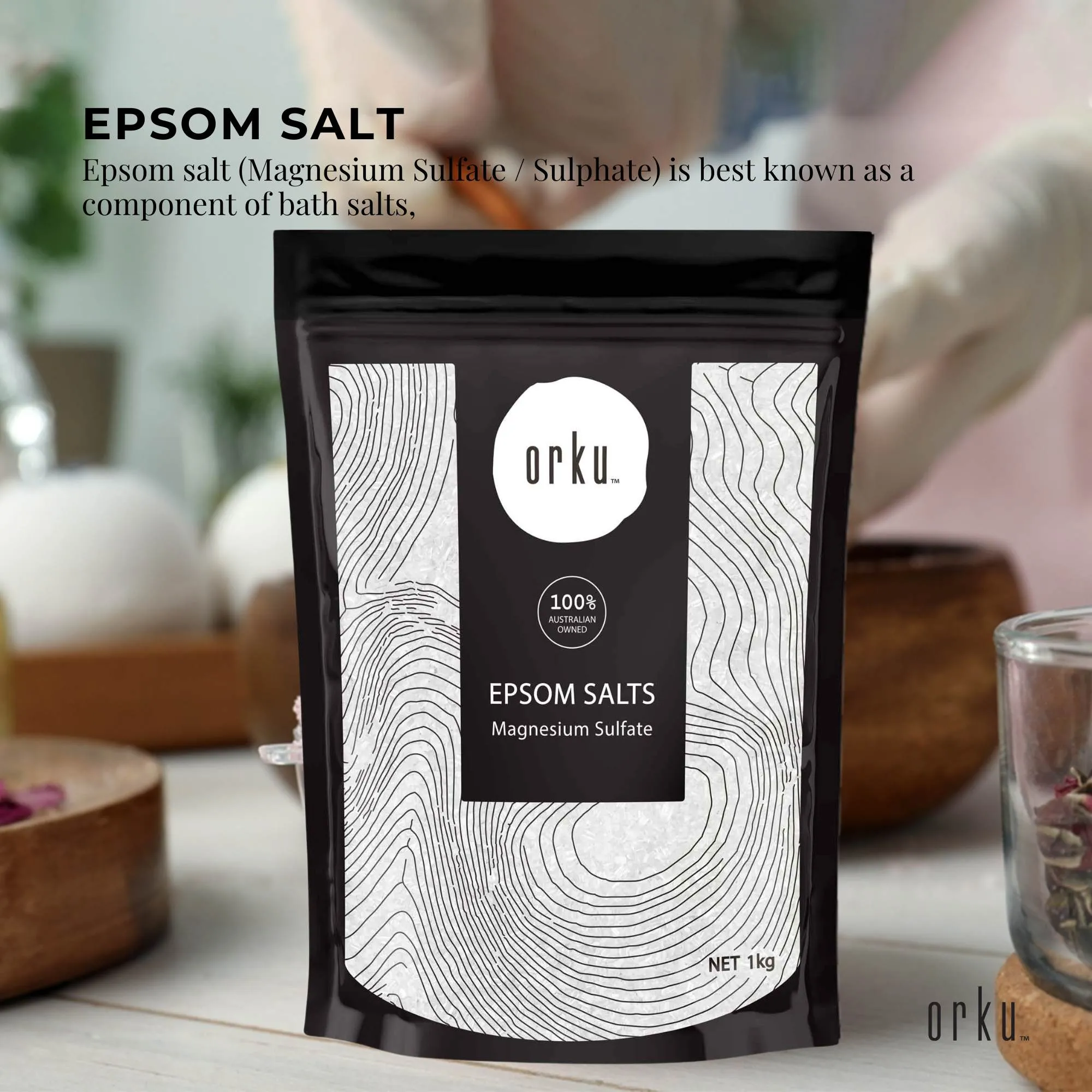 12x 1Kg Orku Epsom Salt - Magnesium Sulphate Bath Salts Skin Body