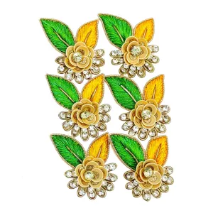 Elegant Floral Gem Brooch - Handcrafted with Vibrant Color Embroidery & Sparkling Gems - 11216