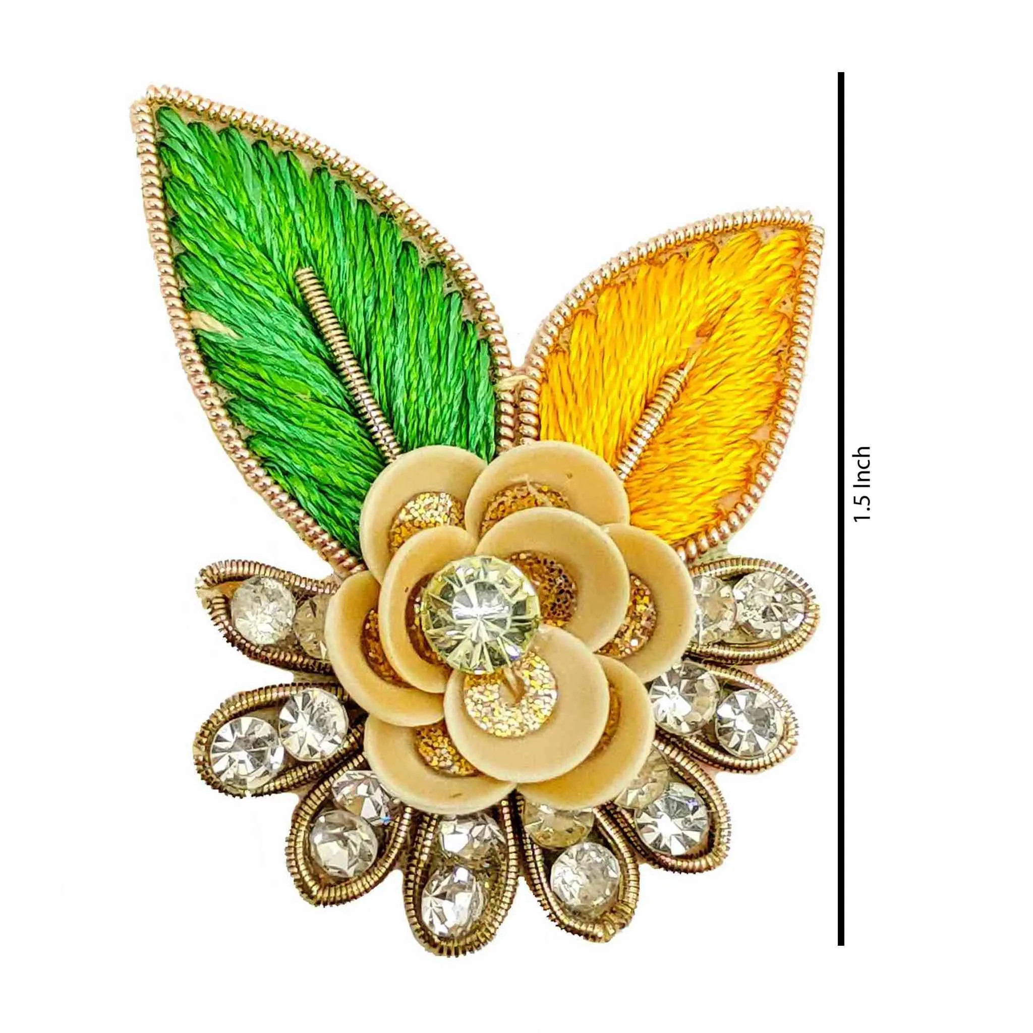 Elegant Floral Gem Brooch - Handcrafted with Vibrant Color Embroidery & Sparkling Gems - 11216