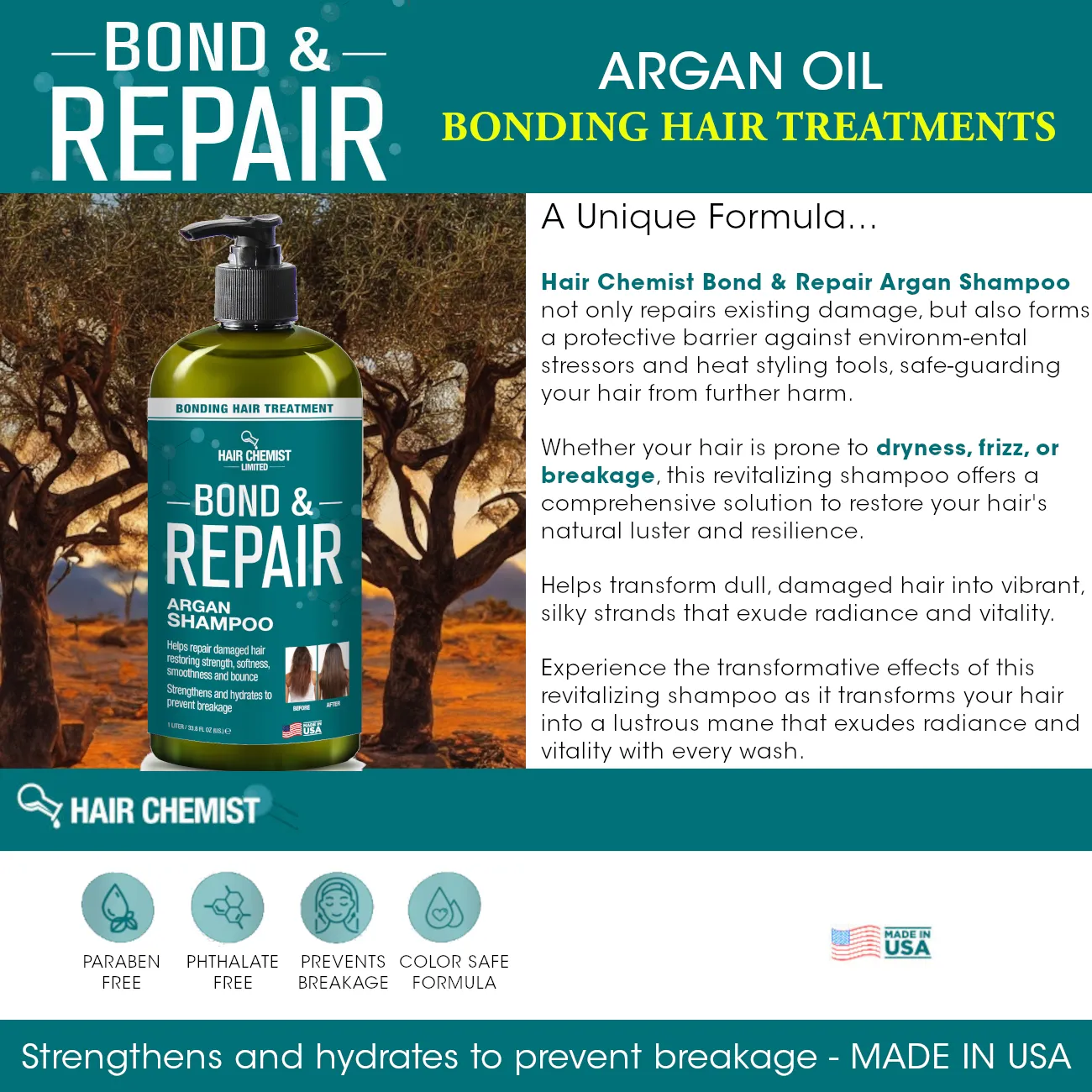 Hair Chemist Bond & Repair Bonding Hair Treatment Argan Shampoo 33.8 oz.