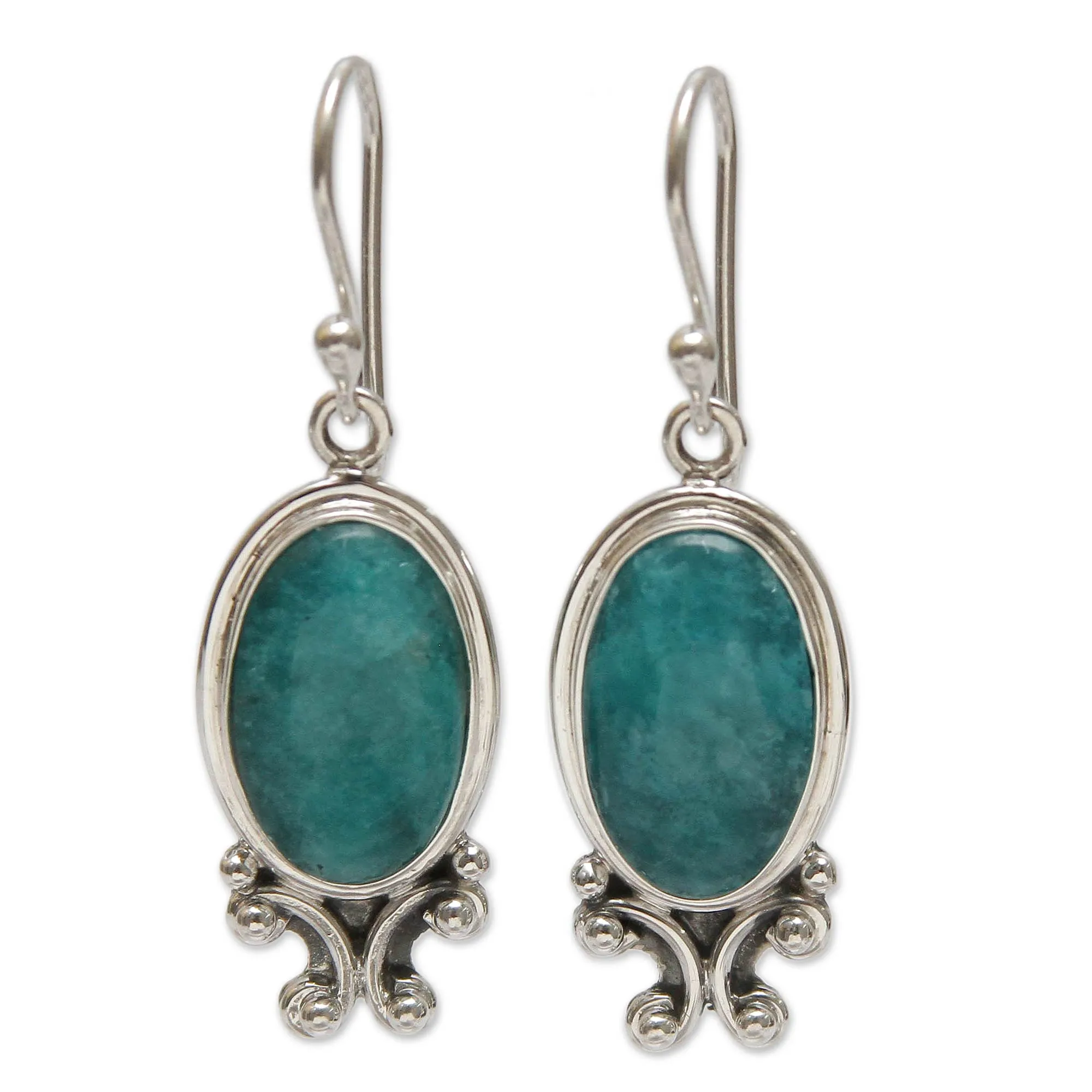 Handcrafted Sterling Silver Dangle Amazonite Earrings - Andean Mystique | NOVICA