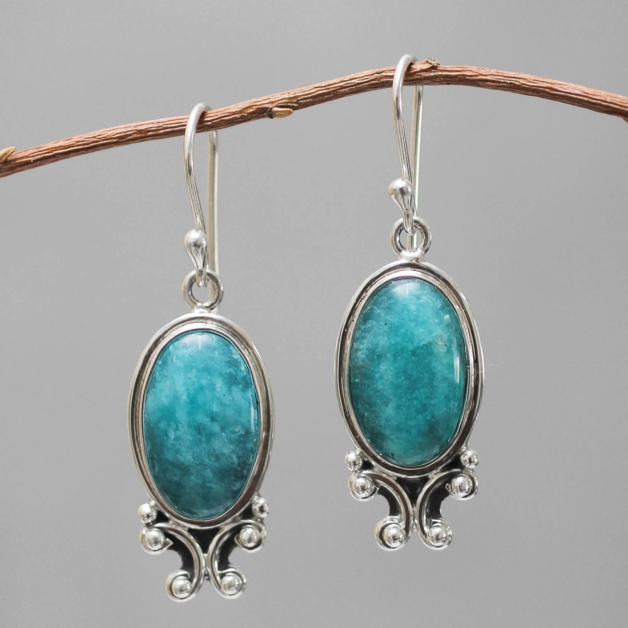 Handcrafted Sterling Silver Dangle Amazonite Earrings - Andean Mystique | NOVICA