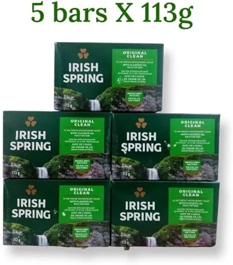 Irish Spring Deodorant Soap Original 113g (Pack of 5).