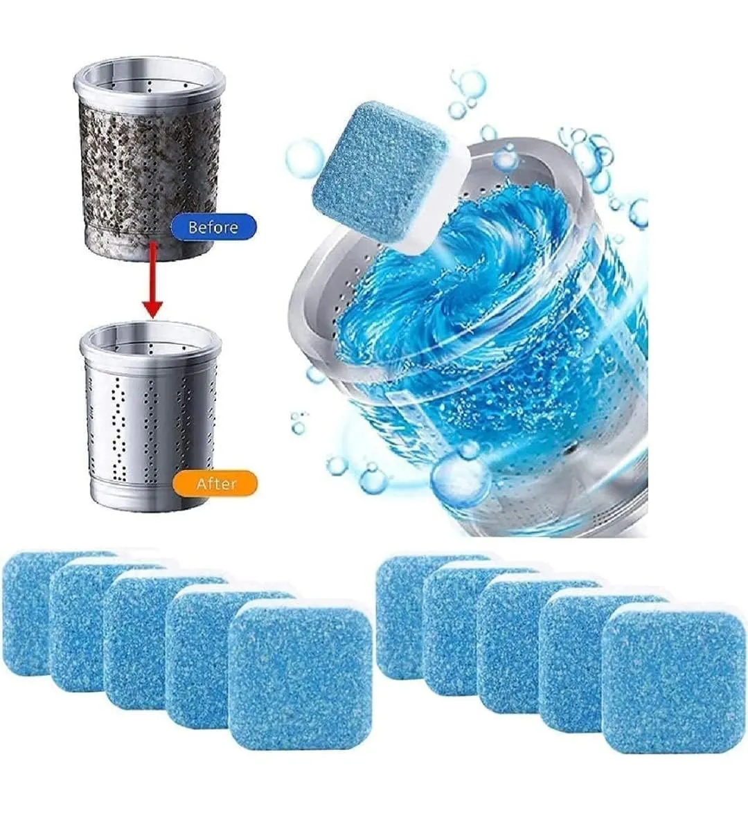 KUMISHRI Tangle-Free laundry Scrubbing Balls Anti-Wrap Protection Washing Clothes Ball & Washing Machine Drum-Tub Descaling Effervescent Deep Cleaning Tablet - Combo Pack (10 Each)