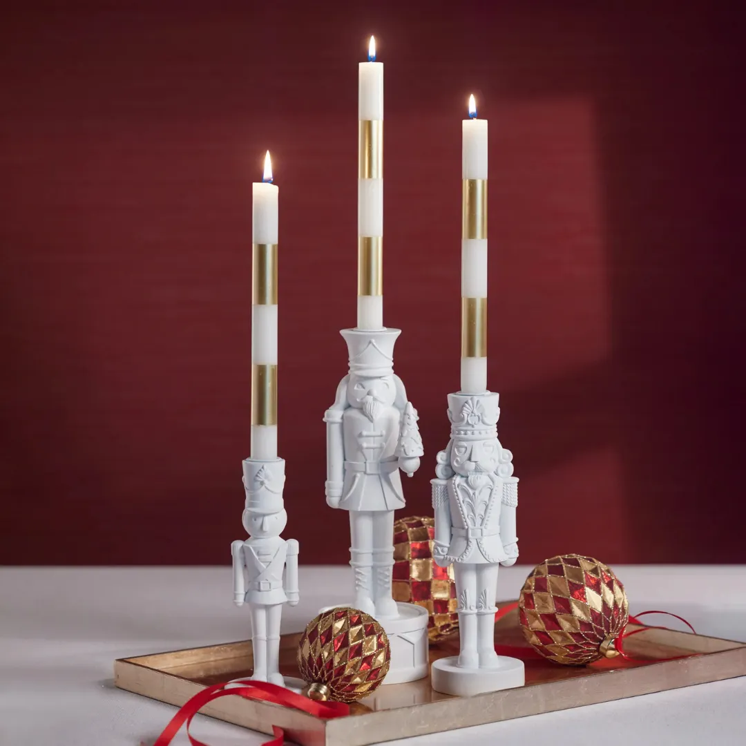 Matte White Nutcracker Taper Candle Holder 12"