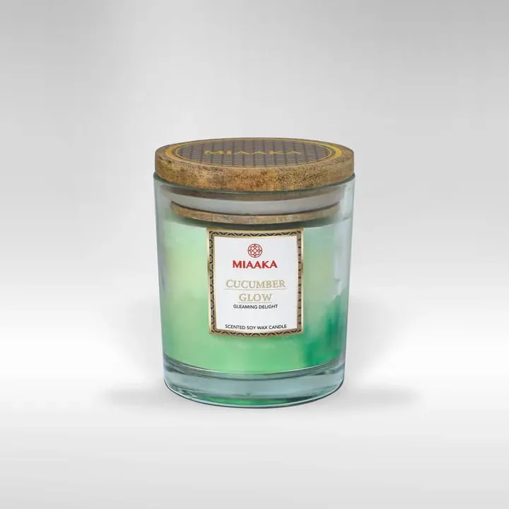 MIAAKA Gleaming Delight Glass Jar Hand Poured Scented Candle Cucumber Glow Fragrance 370gm