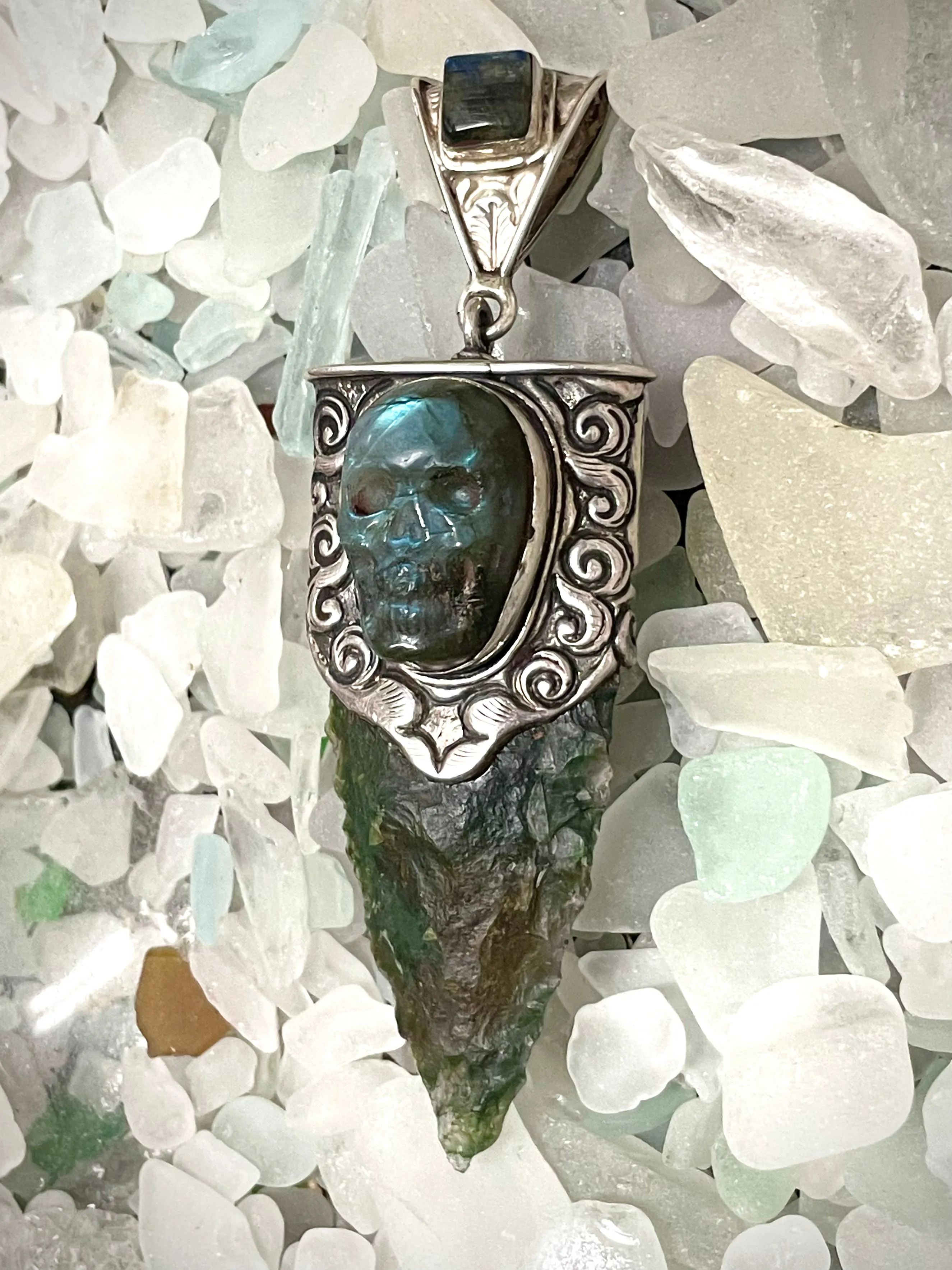 Nature’s Guardian Green Obsidian and Labradorite Pendant