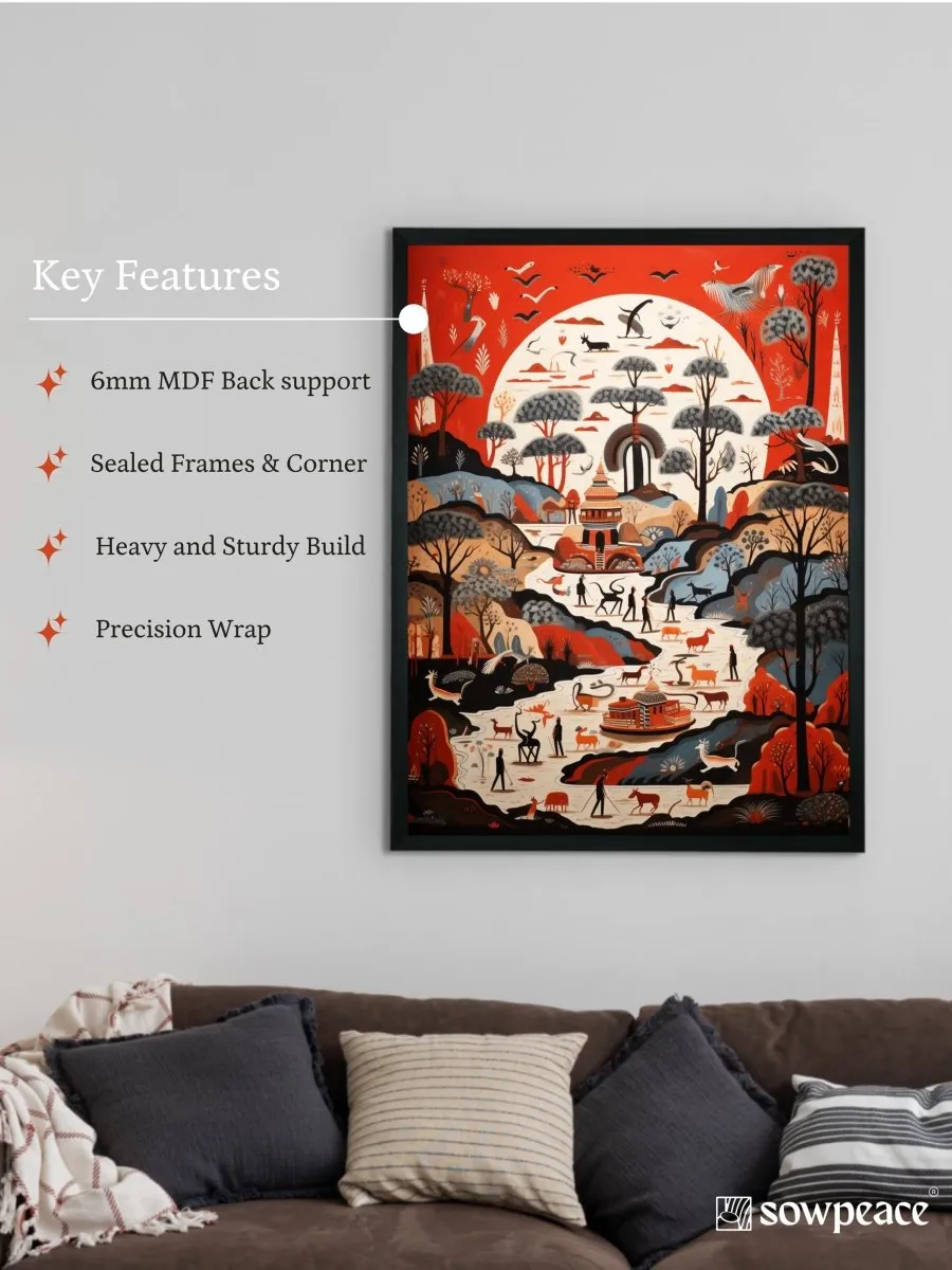 Sowpeace Serenity: Handcrafted Sunlit Birdsong Symphony – Premium Indian-Inspired Canvas Print for Elegant Home Decoration